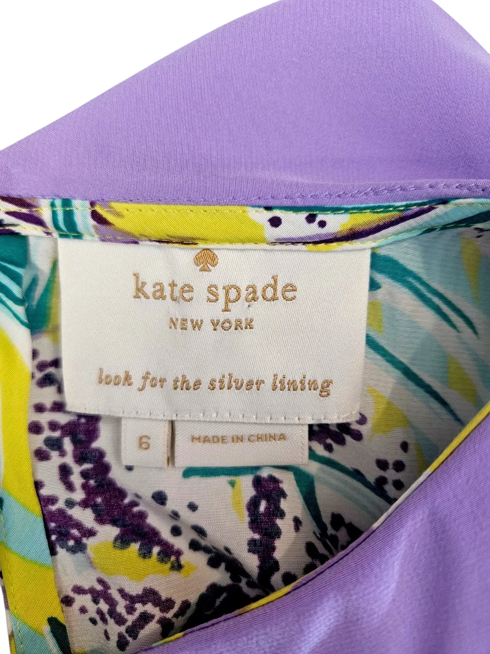 Kate Spade Yellow & Lavender Floral Print Peter Pan Collar Silk Dress